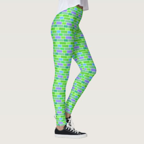 Geometric Mid_Century Neon Green Modern Brick Leggings