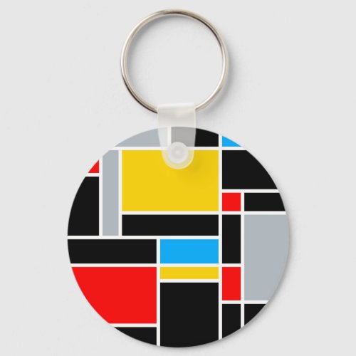 Geometric Minimal Mondrian Style Color Composition Keychain