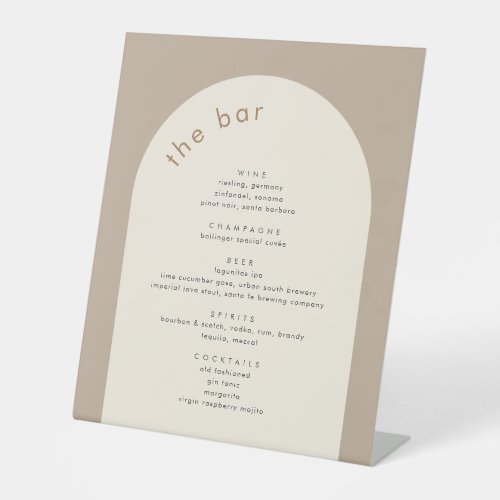 Geometric Minimal Sand Beige Arch Wedding Bar Pedestal Sign