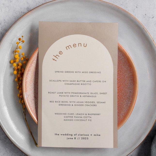 Geometric Minimal Sand Beige Arch Wedding Menu (Creator Uploaded)