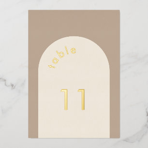 Geometric Minimal Sand Beige Arch Wedding  Table N Foil Invitation