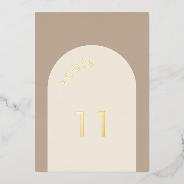 Geometric Minimal Sand Beige Arch Wedding  Table N Foil Invitation (Front)