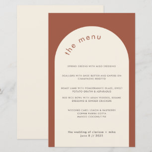 Geometric Minimal Terracotta Arch Wedding Menu