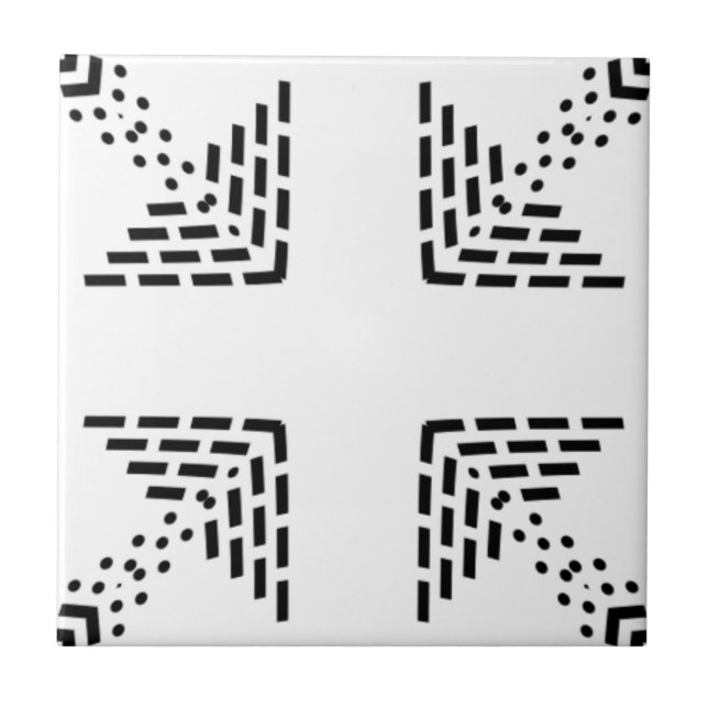 Geometric minimalist design black and white ceramic tile (Front)