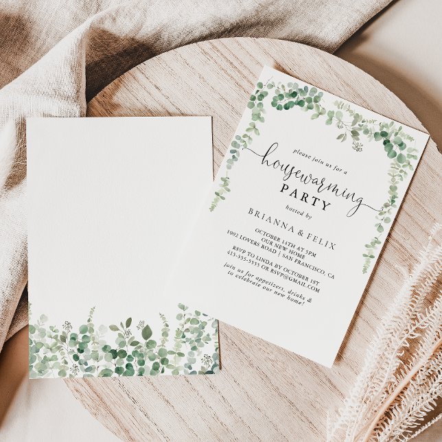 Geometric Minimalist Eucalyptus Housewarming Party Invitation (Creator Uploaded)