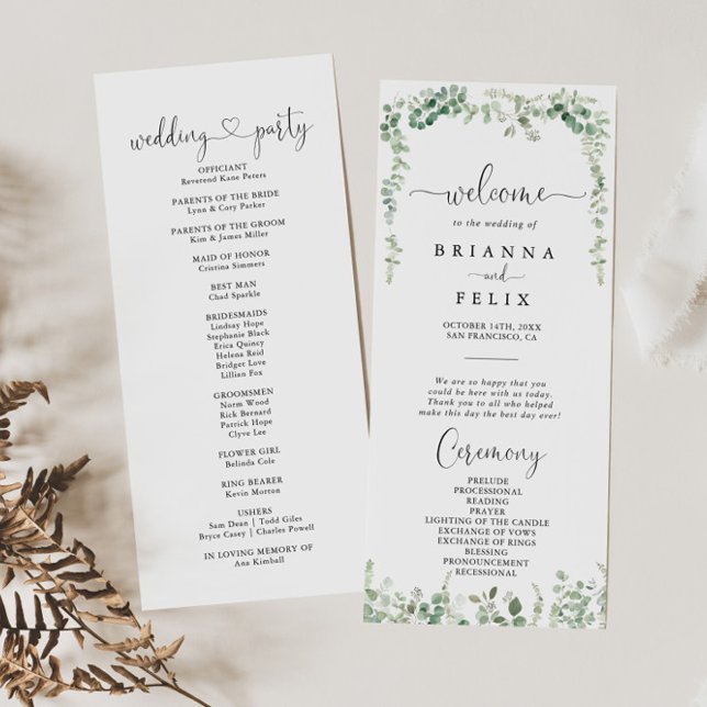 Geometric Minimalist Eucalyptus Wedding Program (Creator Uploaded)