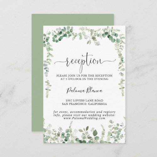 Geometric Minimalist Eucalyptus Wedding Reception  Enclosure Card