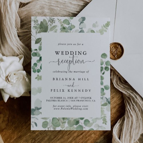 Geometric Minimalist Eucalyptus Wedding Reception  Invitation