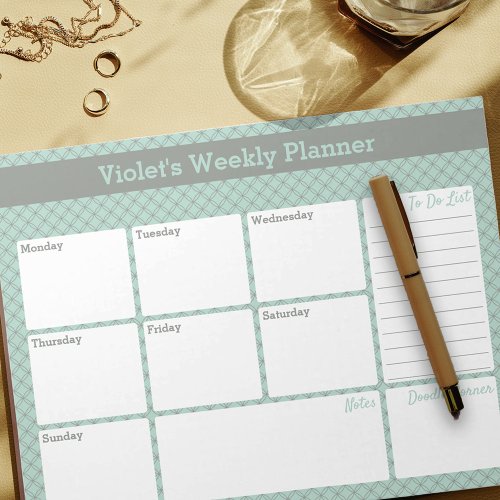 Geometric Mint  Gray Custom Weekly Planner Notepad