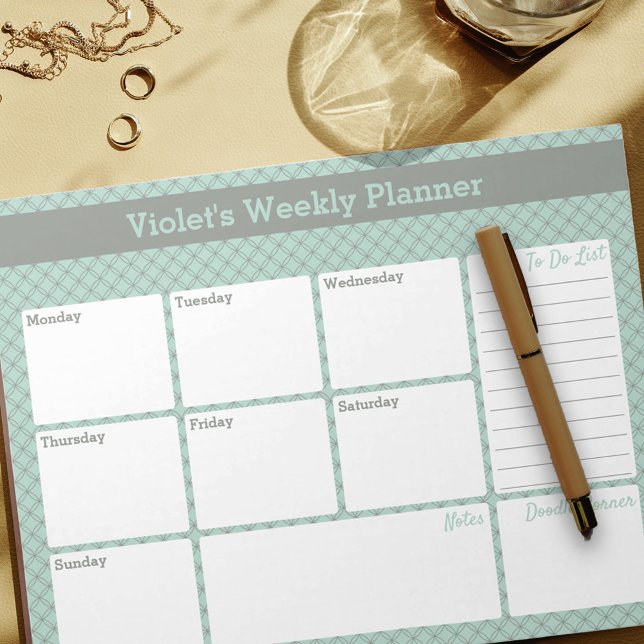 Geometric Mint & Gray Custom Weekly Planner Notepad (Creator Uploaded)