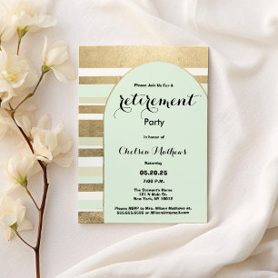 Geometric mint green gold arch Retirement Party Invitation