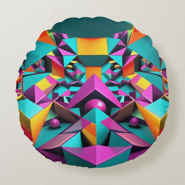 Geometric Mirror Round Pillow (Front)