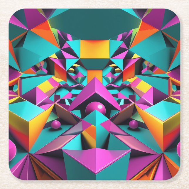 Geometric Mirror Square Paper Coaster (Front)