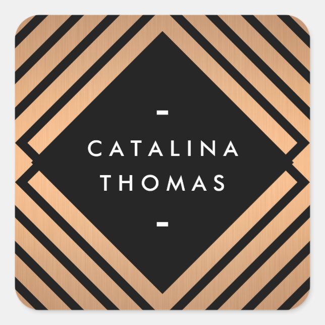Geometric Mod Bold Black and Copper Pattern Square Sticker (Front)