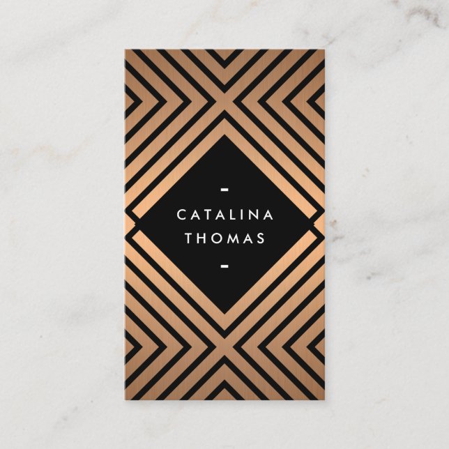 Geometric Mod Bold Black and Rose Gold Pattern Business Card (Front)