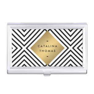 Geometric Mod Bold Black and White Pattern Business Card Holder