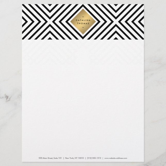 Geometric Mod Bold Black and White Pattern Letterhead (Front)