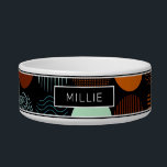 Geometric Modern Abstract Circle Personalized Name Bowl<br><div class="desc">Geometric Modern Abstract Circle Personalized Name features an abstract pattern of circles with various patterns in orange,  mint and plue on a black background with your custom pet's name in the center. Designed by Evco Studio www.zazzle.com/store/evcostudio</div>
