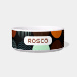 Geometric Modern Abstract Circle Personalized Name Bowl<br><div class="desc">Geometric Modern Abstract Circle Personalized Name features an abstract pattern of circles with various patterns in orange,  mint and plue on a black background with your custom pet's name in the center. Designed by Evco Studio www.zazzle.com/store/evcostudio</div>