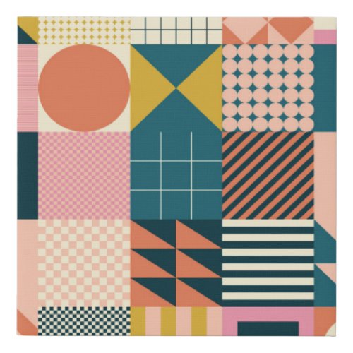 Geometric Modern Abstract Colorful Design Faux Canvas Print