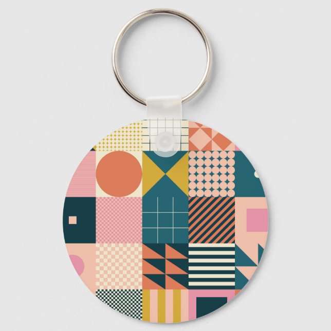 Geometric Modern Abstract: Colorful Design Keychain (Front)