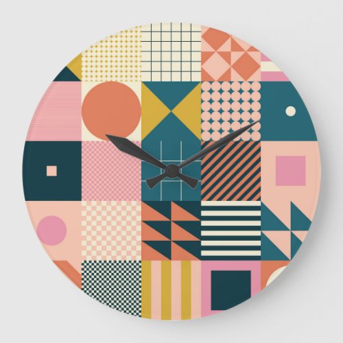Geometric Modern Abstract Colorful Design Large Clock