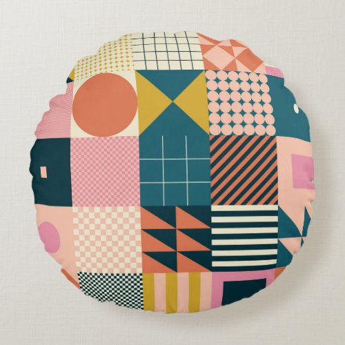 Geometric Modern Abstract Colorful Design Round Pillow