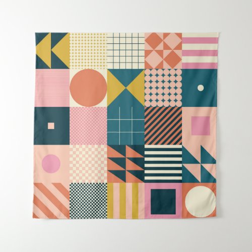 Geometric Modern Abstract Colorful Design Tapestry
