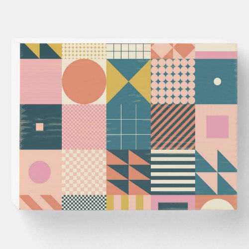 Geometric Modern Abstract Colorful Design Wooden Box Sign