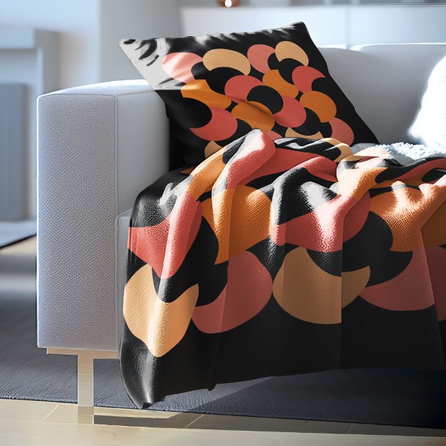 Geometric modern abstract pink orange and black fleece blanket (The pillow can be purchased separately)