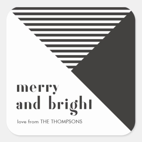 Geometric Modern Black and White Christmas Square Sticker