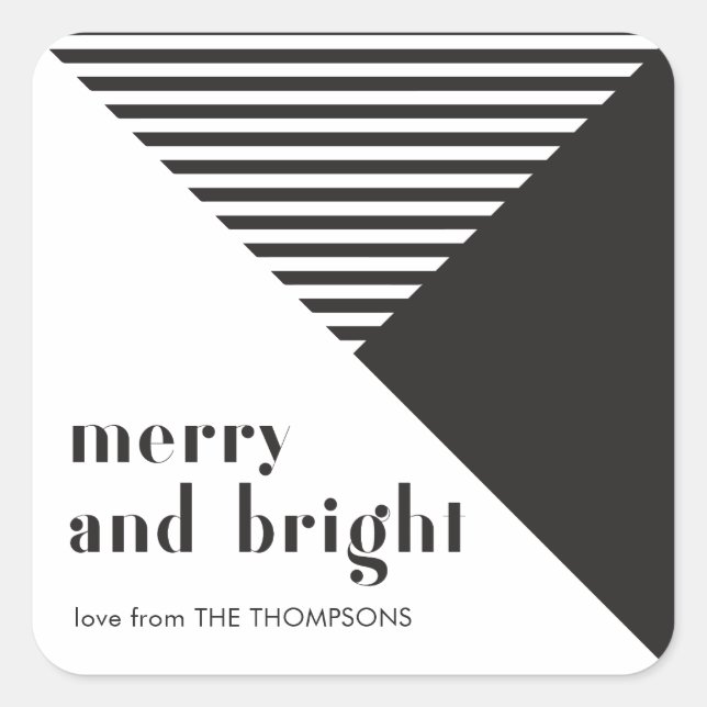 Geometric Modern Black and White Christmas Square Sticker (Front)