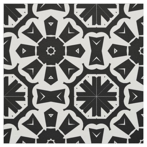 Geometric Modern Black and White Mosaic Pattern Fabric