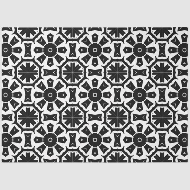 Geometric Modern Black and White Mosaic Pattern Tissue Paper (Front)