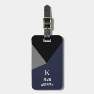 Geometric Modern Black Grey Navy Blue Luggage Tag