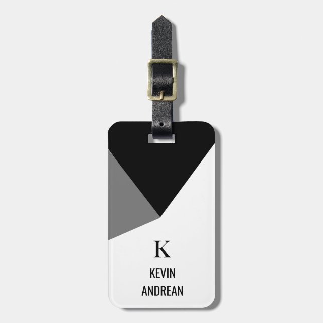 Geometric Modern Black Grey White Luggage Tag (Front Vertical)