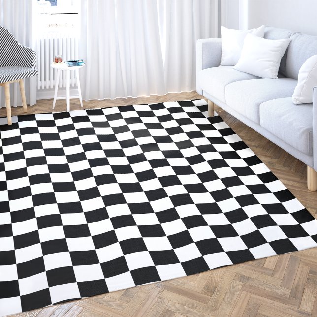Geometric Modern Black White Wavy Checkerboard Rug (In Situ. Image by alexandercho on Freepik
)