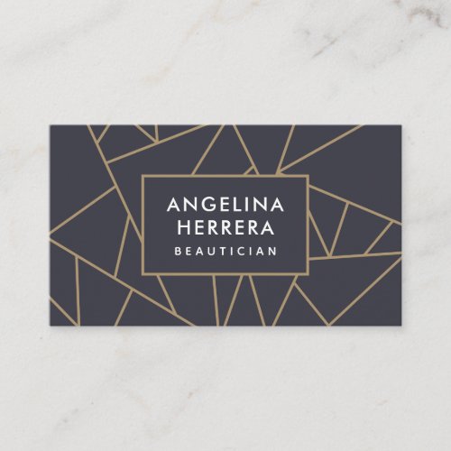 Geometric modern blue and gold color block mosaic business card