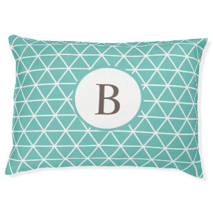 Geometric, modern, blue, monogrammed pet bed