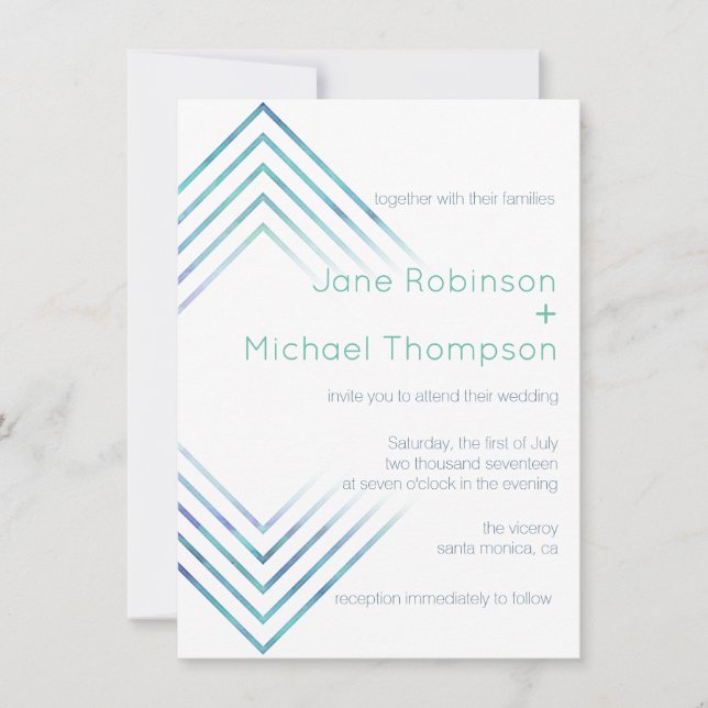 Geometric Modern Blue Watercolor Wedding Invitation (Front)
