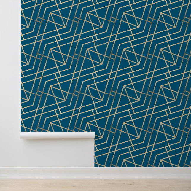 Geometric Modern Classy Chic Deco Gold & Turquoise Wallpaper (Application)