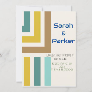 Geometric Modern Color block Wedding Blue Invitation