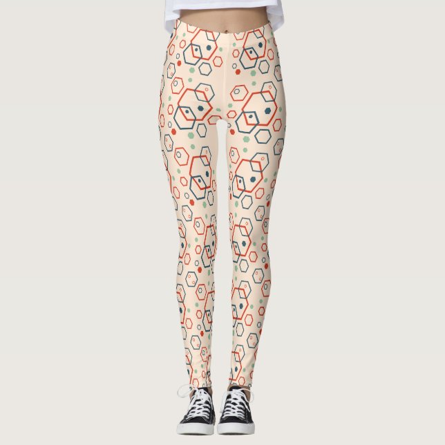 Geometric modern colored hexagonal pattern leggings (Front)