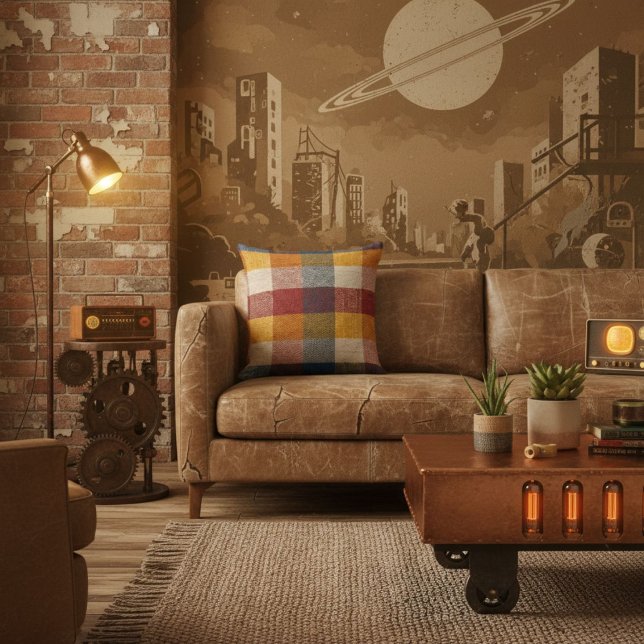 Geometric modern colorful block retro pattern throw pillow (Creator Uploaded)