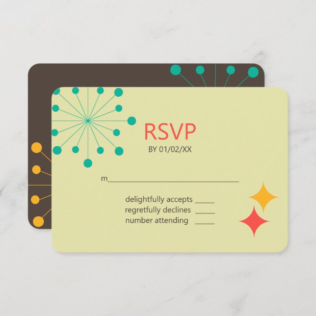 Geometric Modern Colorful Retro RSVP Card (Front/Back)