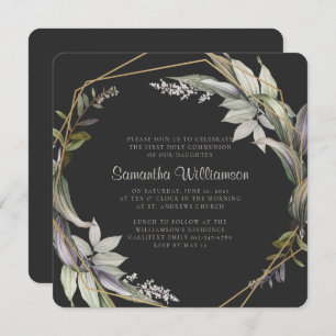 Geometric Modern Foliage First Communion Invitation