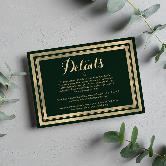Geometric modern forest green gold Details Enclosure Card (Geometric modern forest green gold Details Enclosure)