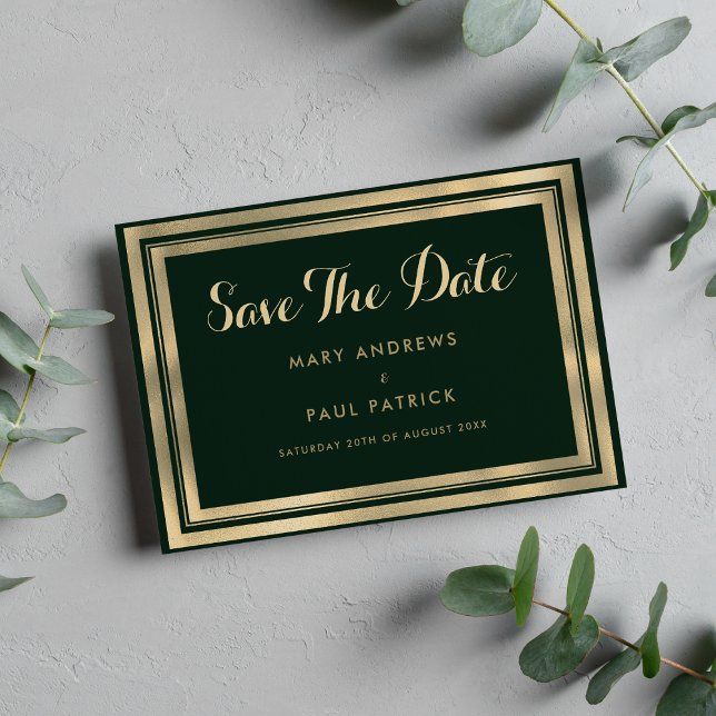 Geometric modern forest green gold Save The Date (Geometric modern forest green gold Save The Date)