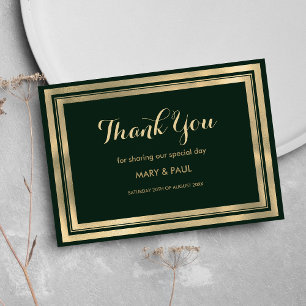 Geometric modern forest green gold Thank You Card