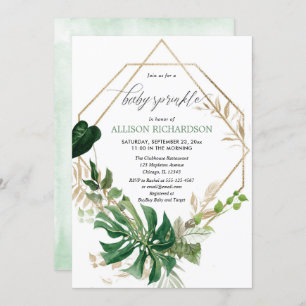 Geometric modern greenery gold baby sprinkle invitation